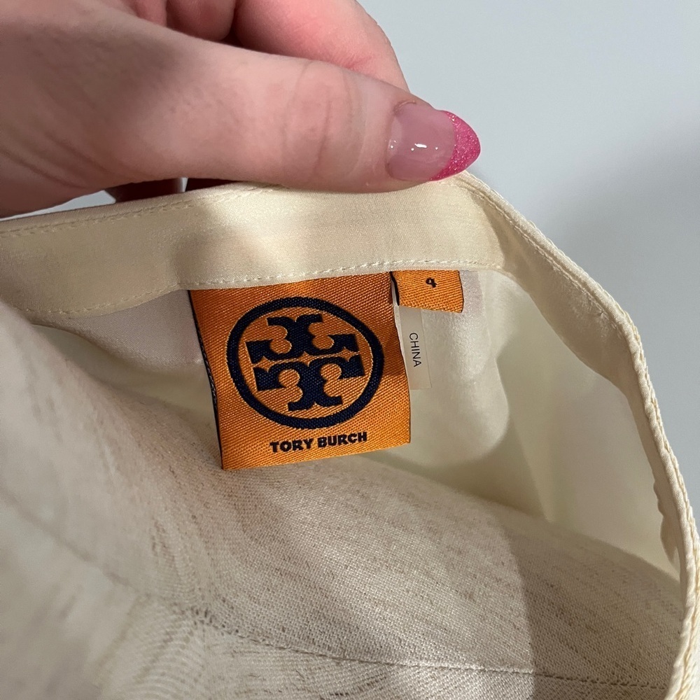 Tory Burch Silk Elegant Cream Embroidered Women's Peasant Top Size 4 - Picture 5 of 6
